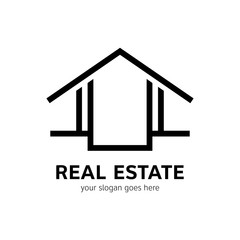 Real estate logo template. House icon in line style