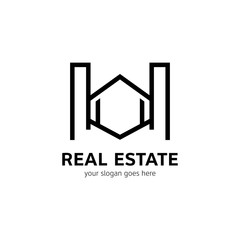 Real estate logo template. House icon in line style