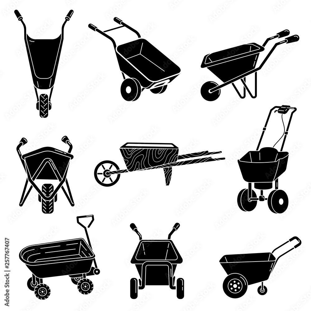 Poster wheelbarrow icons set. simple set of wheelbarrow vector icons for web design on white background