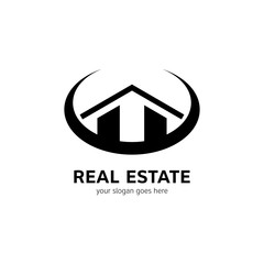 Real estate logo template. House icon in line style
