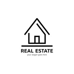 Real estate logo template. House icon in line style