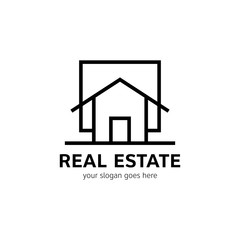 Real estate logo template. House icon in line style