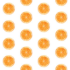 Citrus seamless pattern made of orange slices, hand drawn botanical illustration isolated on white.