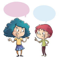 niño y niña hablando felices