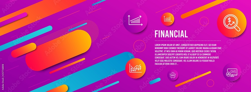 Poster header banner. graph, currency audit and chart icons simple set. new star, financial diagram and rep