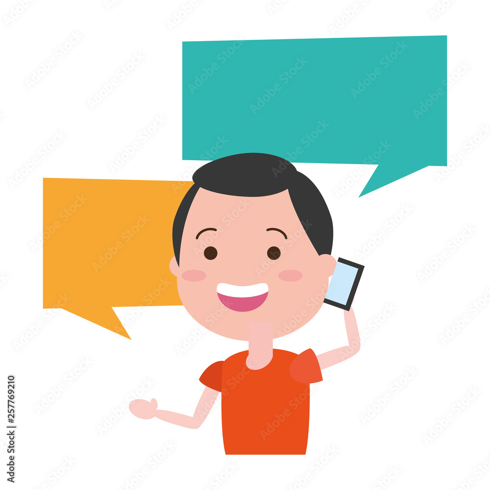 Poster man with smartphone and speech bubble character
