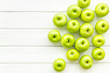 summer food with apples on light wooden background top view mock up