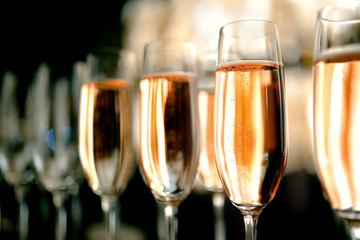 Close up Champagne bubble in glass on black background