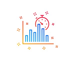 Report timer line icon. Column graph sign. Growth diagram chart symbol. Gradient design elements. Linear report timer icon. Random shapes. Vector