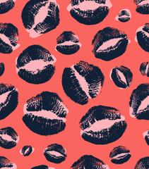 Leopard kiss print. Lipstick fashion texture. Seamless vector pattern.