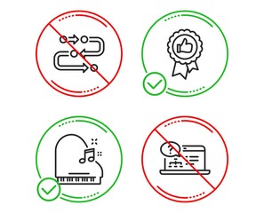 Fototapeta premium Do or Stop. Piano, Methodology and Positive feedback icons simple set. Online help sign. Fortepiano, Development process, Award medal. Web support. Line piano do icon. Prohibited ban stop. Good or bad