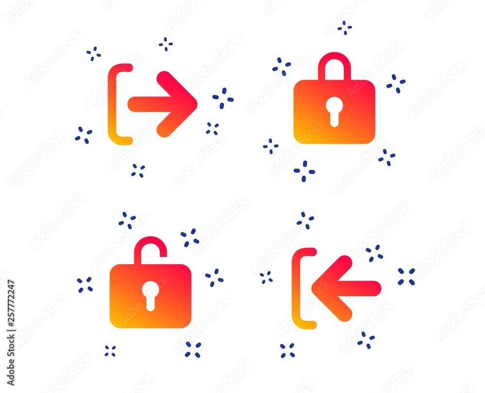 Poster login and logout icons. sign in or sign out symbols. lock icon. random dynamic shapes. gradient logi