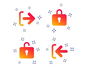 Fototapeta na wymiar Login and Logout icons. Sign in or Sign out symbols. Lock icon. Random dynamic shapes. Gradient login icon. Vector