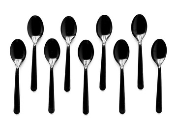 Plastic utilization concept with flatware on white background top view pattern