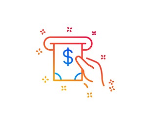 Cash money line icon. Banking currency sign. Dollar or USD symbol. ATM service. Gradient design elements. Linear aTM service icon. Random shapes. Vector