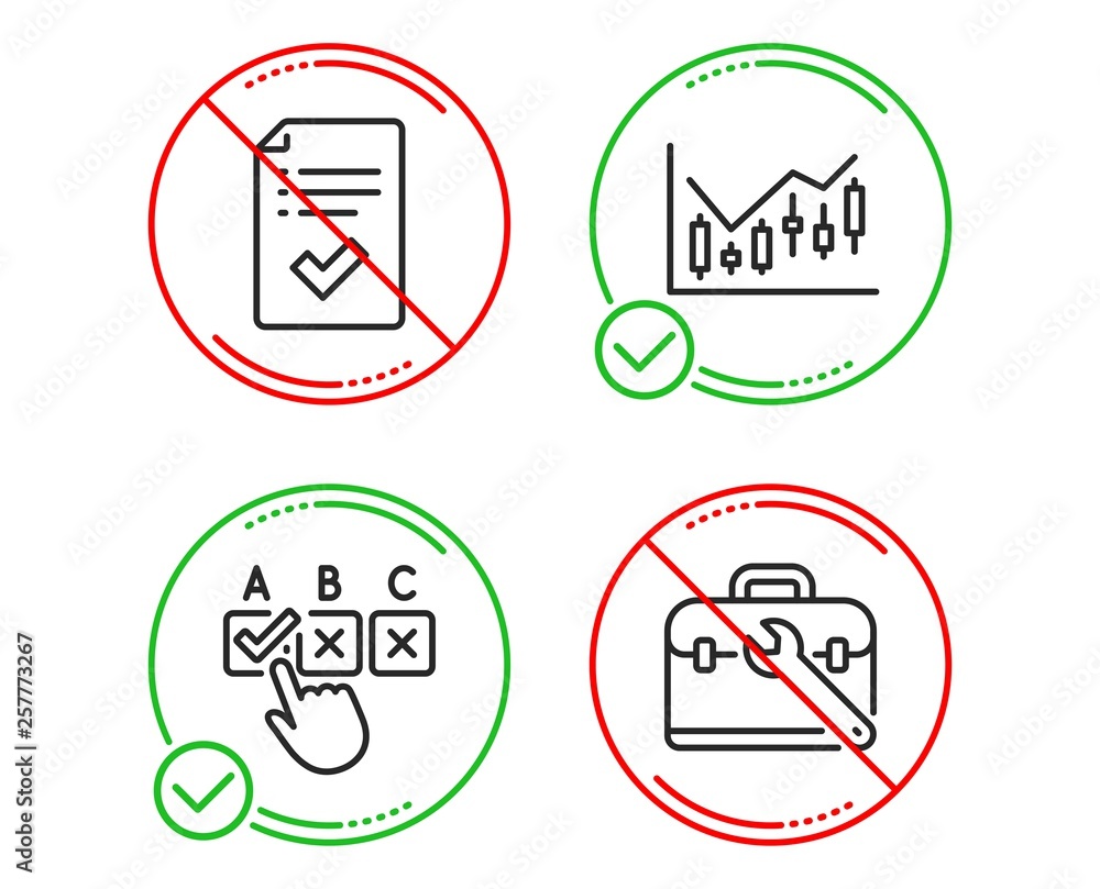 Aufkleber do or stop. approved checklist, correct checkbox and financial diagram icons simple set. tool case s