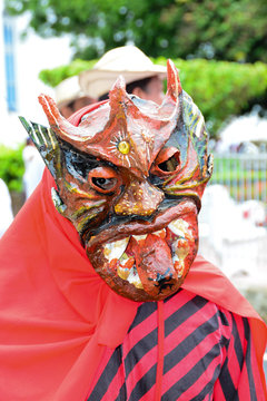 Close uo of a devill dancer in the corpus christi celebration in Los Santos, Panama
