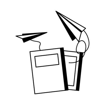 books with paper plane isolated icon