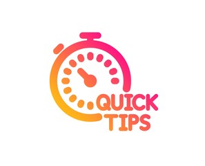 Quick tips icon. Helpful tricks sign. Tutorials with timer symbol. Classic flat style. Gradient quick tips icon. Vector