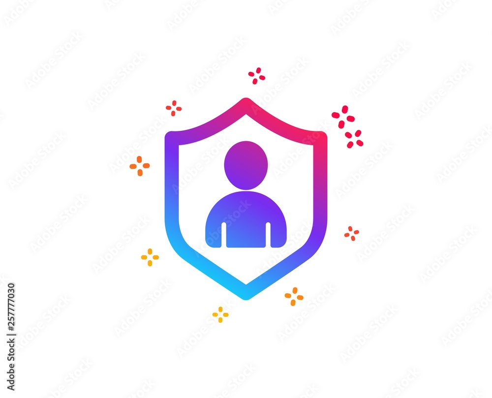 Poster user protection icon. profile avatar with shield sign. person silhouette symbol. dynamic shapes. gra