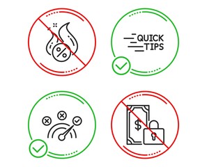 Do or Stop. Hot loan, Education and Correct answer icons simple set. Private payment sign. Discount offer, Quick tips, Speed symbol. Secure finance. Technology set. Line hot loan do icon. Vector