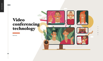 Technology 2-Video conferencing technology - modern flat vector concept digital illustration video conference metaphor, digital communication. Creative landing web page design template
