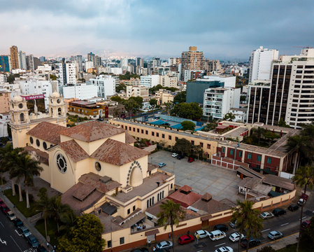 Aerial of buildings of downtown Miraflores in Lima