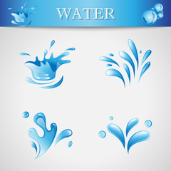 Water Splash And Drop Icons - Isolated On Gray Background. Vector Illustration Of Water Splash and Drop Icons. Set For Websites, Label, Sticker, Logo Template And Design Elements