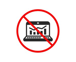 No or Stop. Marketing statistics icon. Web analytics symbol. Laptop or Notebook sign. Prohibited ban stop symbol. No web analytics icon. Vector