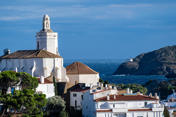 Cathedral and view of the bay beyond to a lighthouse