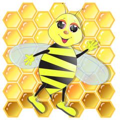 cartoon bee and honeycombs. vector illustration. 