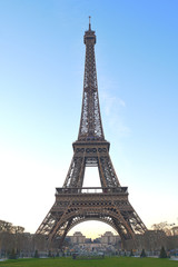 Fototapeta na wymiar View of the Eiffel Tower from Chaps de Mars in Paris