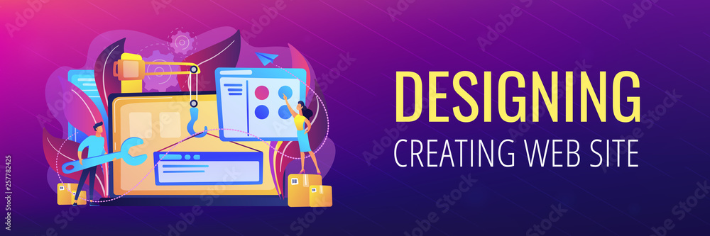 Fototapete it professionals are creating web site on the laptop screen. website development or web application,