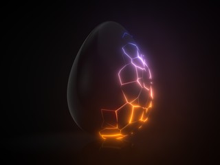 easter egg. alien with glowing cracks. 3d illustration