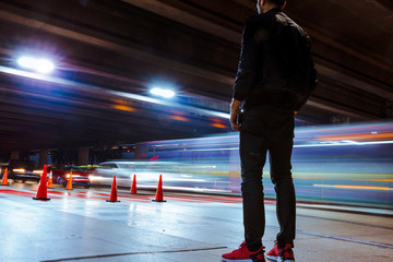 Fototapeta premium Man Waiting for a ride at the Airport