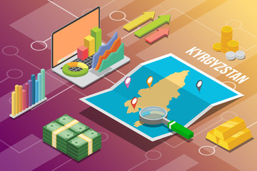 Obraz premium kyrgyzstan isometric business economy growth country with map and finance condition - vector illustration