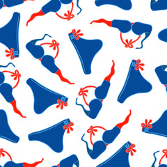 Vector Seamless of Swimsuit Isolated on White Background. Summer Pattern of Vacations or Holidays. Illustration of Flip Flops.Pattern Usable for Print, Packaging, Wrapping, Covering, Textile or Fabric