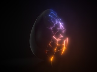 easter egg. alien with glowing cracks. 3d illustration