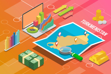 turkmenistan turkmenia isometric business economy growth country with map and finance condition - vector illustration