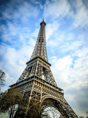 Eiffel Tower with dramatic sky