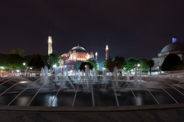 A fountain in front of Hagia Sophia, also called Holy Wisdom, Sancta Sophia, Sancta Sapientia or Ayasofya in Turkish in an Orthodox Christian Cathedral in Istanbul, Turkey