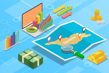 georgia isometric business economy growth country with map and finance condition - vector illustration