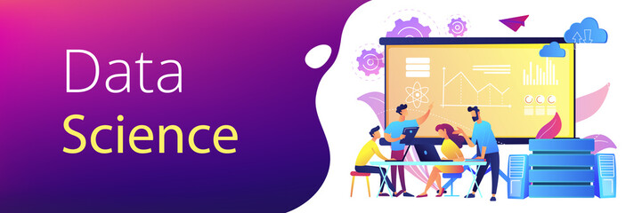 Software Engineer, Statistician, Visualizer and Analyst working on a project. Big data conference, big data presentation, data science concept. Header or footer banner template with copy space.