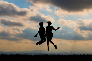Silhouette woman jumping