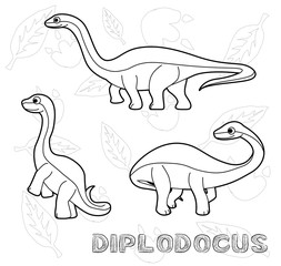 Dinosaur Diplodocus Cartoon Vector Illustration Monochrome