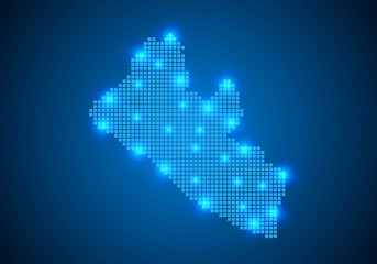 Fototapeta premium Abstract blue background with map, internet line, connected points. map with dot nodes. Global network connection concept. Wire frame 3D mesh polygonal network line. vector.