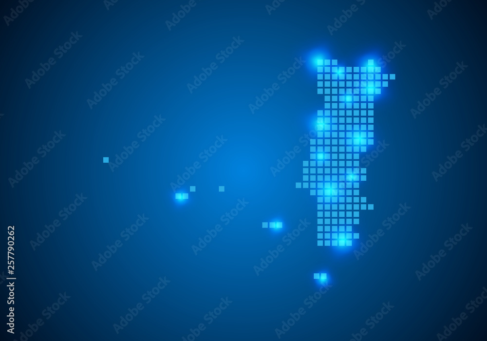 Poster abstract blue background with map, internet line, connected points. map with dot nodes. global netwo