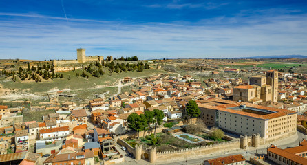 Fototapeta na wymiar Penaranda de Duero aerial view of medieval castle, donjon and fortified town in Castilla La Mancha Spain