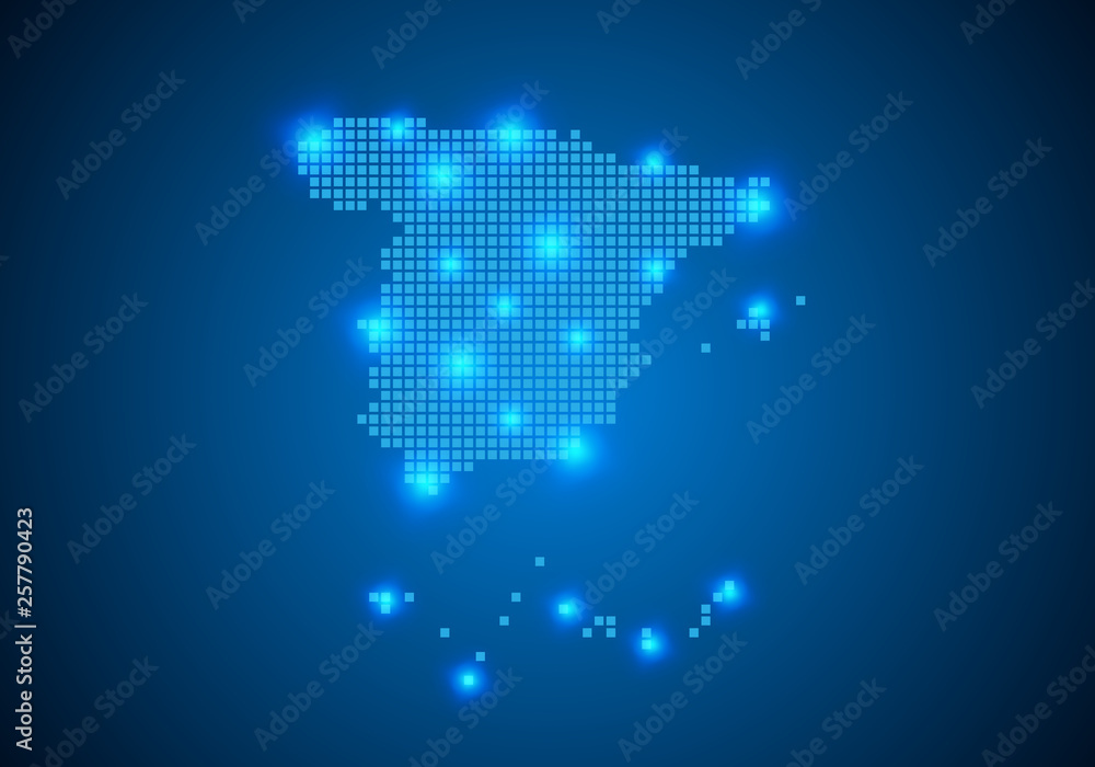 Poster abstract blue background with map, internet line, connected points. map with dot nodes. global netwo