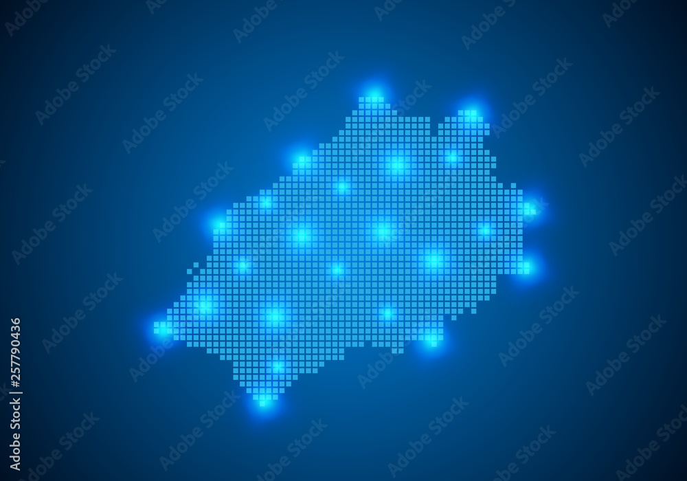 Poster abstract blue background with map, internet line, connected points. map with dot nodes. global netwo
